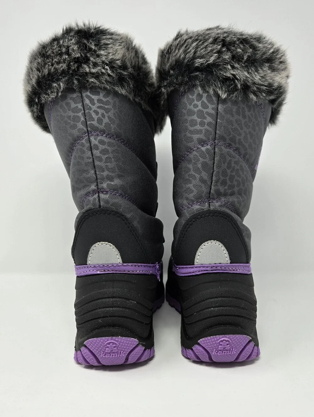 Kamik Girls' Winter Snow Boots - Gray with Purple Trim - Size Girl's Youth 13